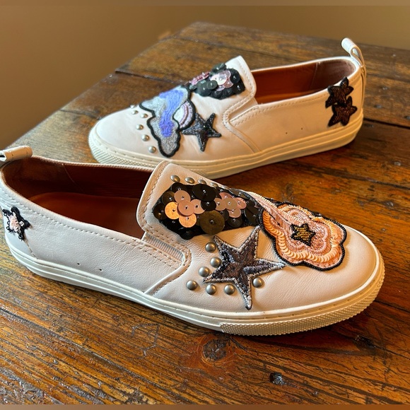 COACH Slip On Sequins and Star Patches Leather Beige Sneakers C115 Size 7.5 - Picture 9 of 10